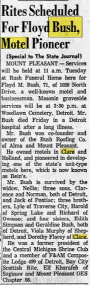 Bushs Motel - Dec 1962 Owner Passes Away